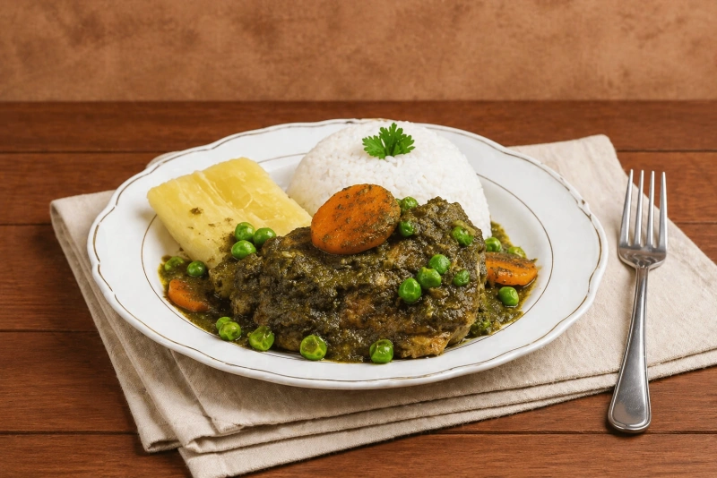 Delicioso seco de carne con arroz y yuca sancochada