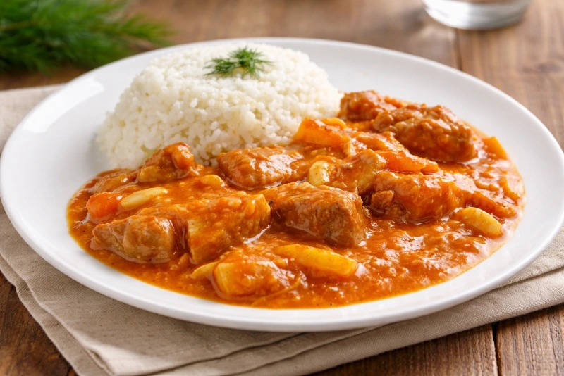 plato de carapulcra con arroz