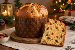 Delicioso panetón peruano casero con frutas confitadas