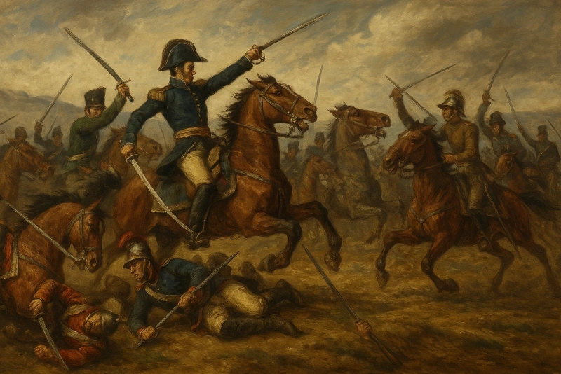 ilustración histórica de la batalla de junín en 1824