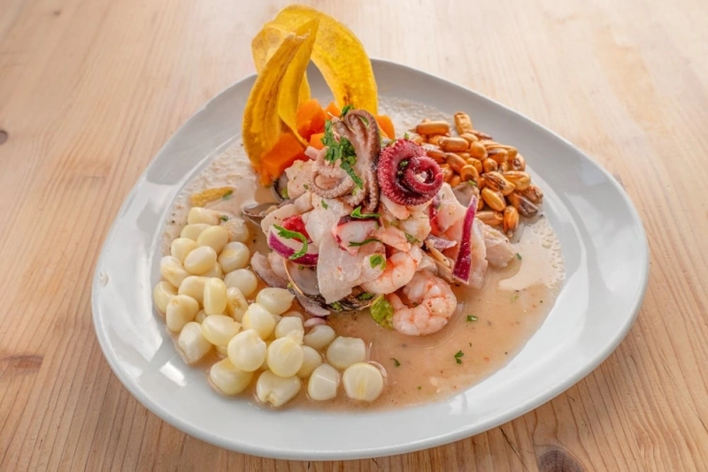 ceviche mixto peruano fresco y colorido en un plato