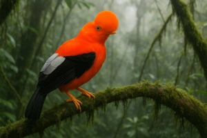 gallito de las rocas ave nacional del perú en su hábitat natural