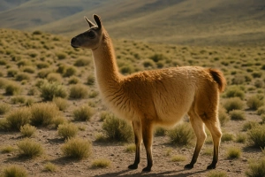 llama andina en su hábitat natural en el perú