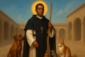 imagen de san martín de porres con el perro el gato y el ratón
