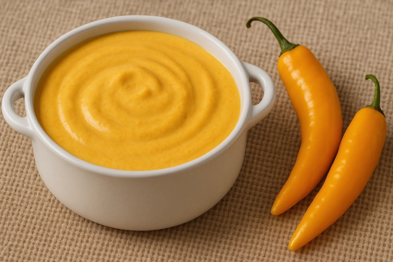 deliciosa y cremosa salsa huancaína peruana lista para servir