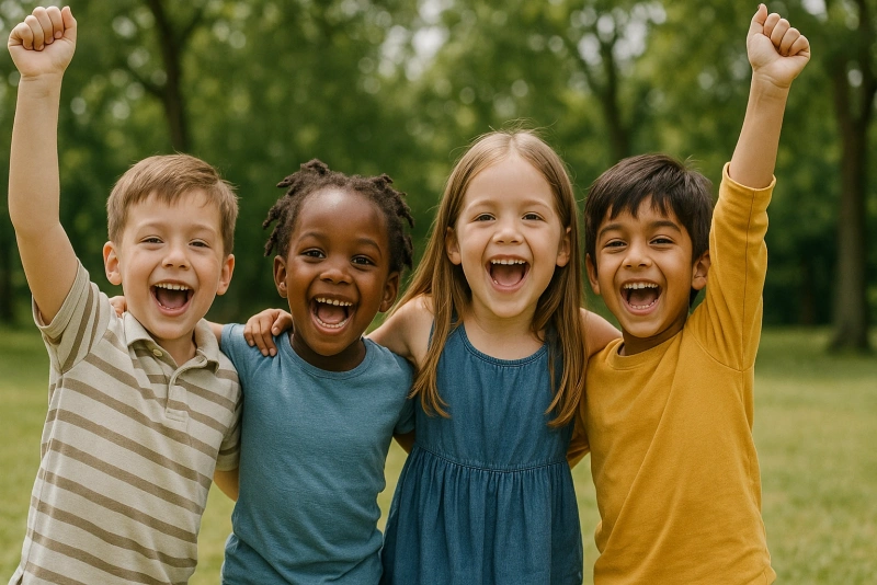 niños felices celebrando el dia internacional del niño