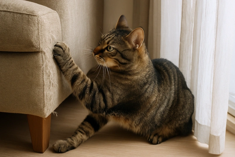 gato arañando un mueble