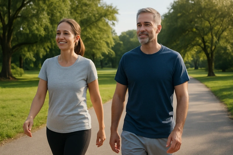 personas caminando al aire libre con ropa deportiva cómoda