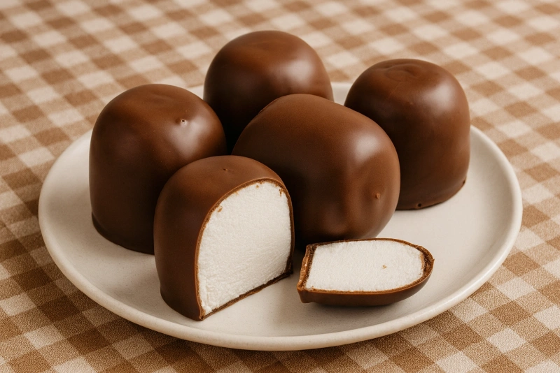 deliciosos beso de moza cubierto de chocolate y merengue suave