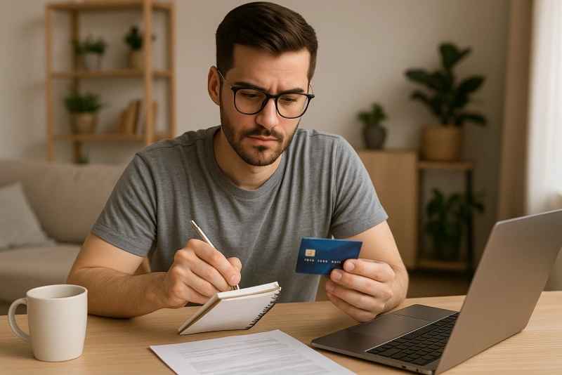 persona revisando opciones de tarjetas de crédito