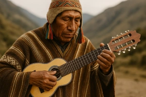 peruano de los andes ejecutando el charango