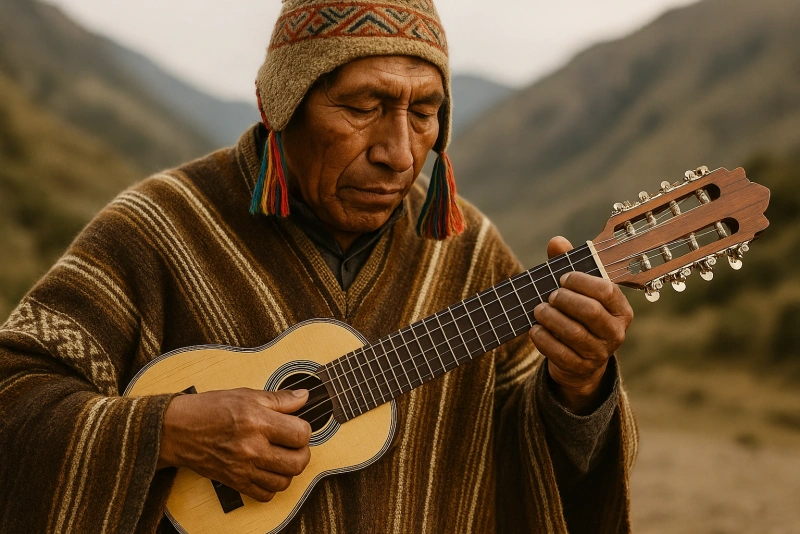 peruano de los andes ejecutando el charango