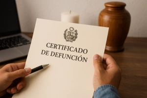 persona con un certificado de defunción en la mano