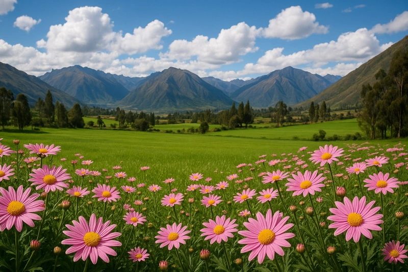 paisaje primaveral en perú en 2025 con flores y cielo azul