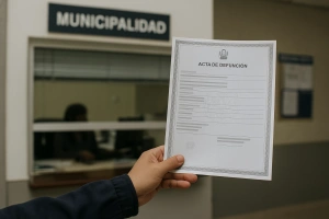 persona exhibiendo una acta de defunción