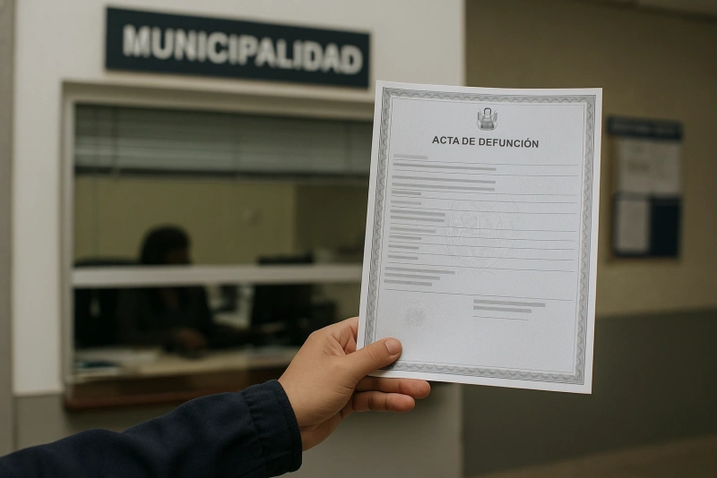 persona exhibiendo una acta de defunción