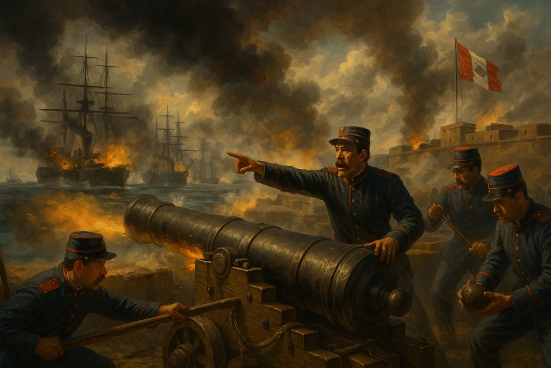 barcos y cañones en batalla histórica del combate del callao