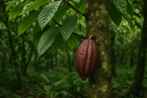 planta de cacao con su fruto
