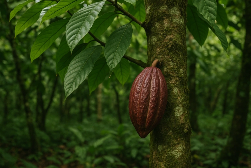 planta de cacao con su fruto