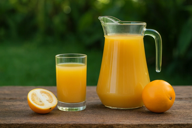 vibrante jugo de cocona servido en un vaso transparente