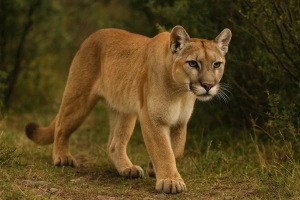 puma en su hábitat natural y en posición de acecho