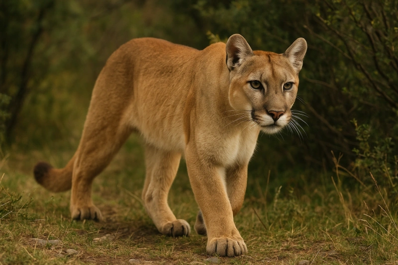 puma en su hábitat natural y en posición de acecho