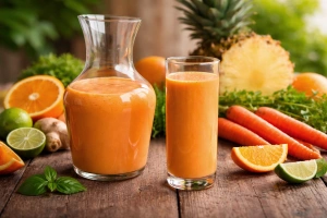 Vibrante jugo especial con frutas frescas y coloridas