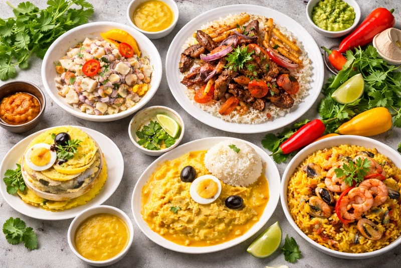 Selección de platos típicos de la gastronomía peruana