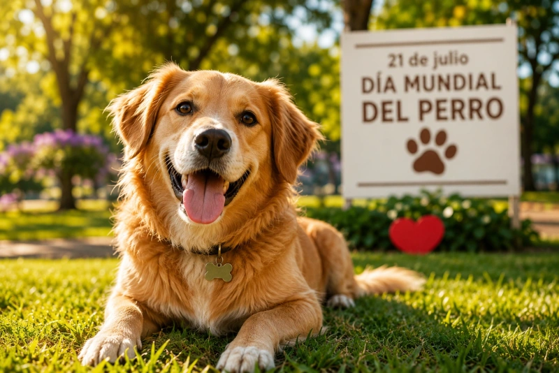 Un perro recostado sobre el césped bajo el sol de julio