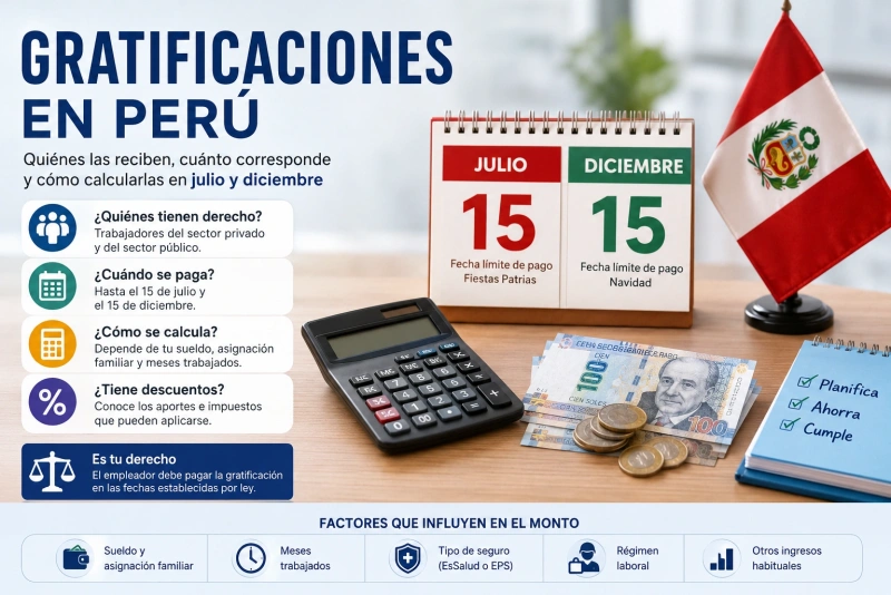 Gratificaciones en Perú: fechas de pago, beneficiarios y cálculo