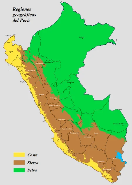 mapa de las regiones geográficas del Perú