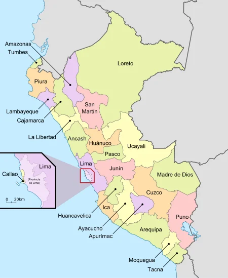 mapa con los departamentos del Perú